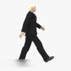 キャラクターを歩く黒スーツの男性