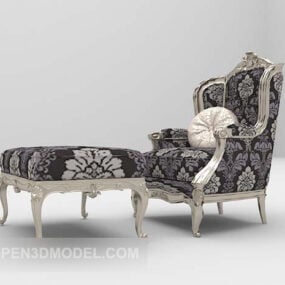 European Luxury Chair With Ottoman 3d model