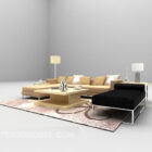 Sofá de madera moderno con alfombra marrón