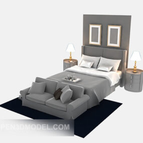 מיטה זוגית חדר שינה ריהוט שטיח שחור דגם תלת מימד