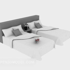 3д модель гостиницы с двумя односпальными кроватями и современной мебелью
