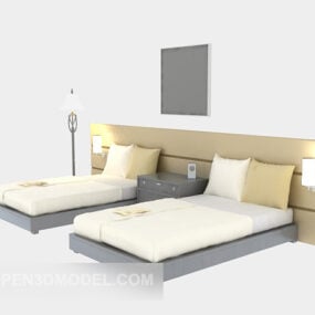 غرفة نوم منزلية بسريرين فرديين نموذج ثلاثي الأبعاد