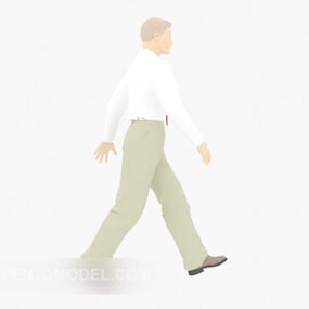 3д модель идущего мужского персонажа в белой рубашке