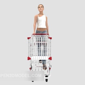 Supermarket Trolley Cart With Girl 3d model