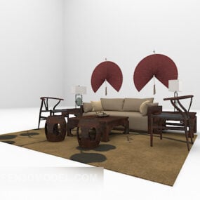Chinese Wooden Sofa Wall Decor 3d model