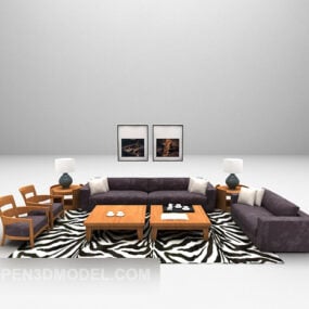 कालीन 3डी मॉडल के साथ आधुनिक बैंगनी सोफा