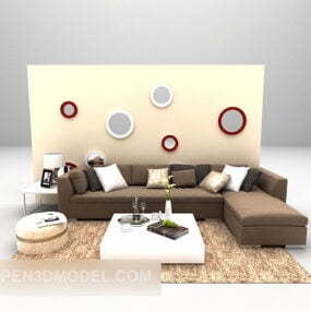 أريكة غرفة المعيشة مع ديكور الجدار الخلفي نموذج ثلاثي الأبعاد