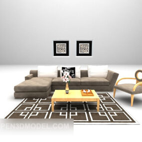 3д модель современного многоместного дивана с коричневым ковром