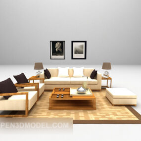 Conjunto de tapete de sofá bege para sala de estar Modelo 3D