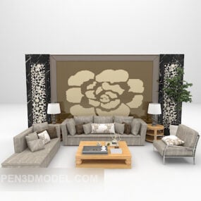 Modern Combination Sofa With Backwall Decor 3d model