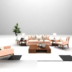 现代粉色沙发组合家具3d模型
