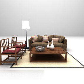 中式沙发实木家具套装3D模型