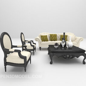 European Leather Sofa With Wood Table 3d model
