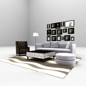Combination Sofa With Picture Wall Decor 3d model