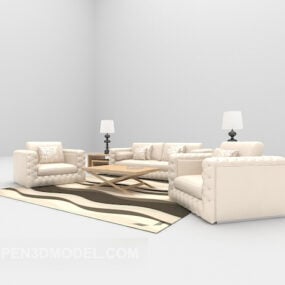 مبل مبل سفید مدرن با فرش مدل سه بعدی