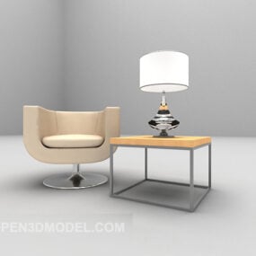 3д модель современной одноместной мебели со столом и диваном