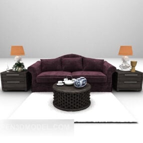 Double Camel Sofa Furniture With Lamp Set 3d model