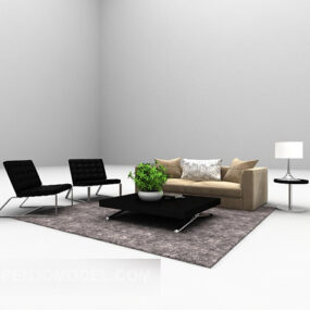 Grey Double Sofa Furniture 3d model