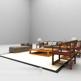 Wood Sofa Combination Set 3d model