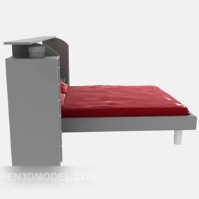 Wood Double Bed Red Mattress 3d model