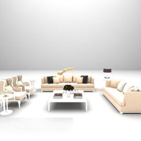 Combination Sofa Furniture Beige Leather 3d model