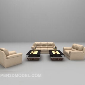 3д модель домашнего бежевого кожаного комбинированного дивана