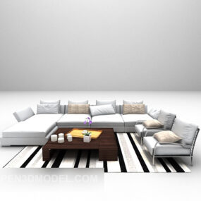 White Sofa Combination With Carpet 3d model
