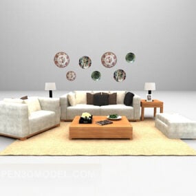 Modern Family Sofa With Wall Decor 3d model