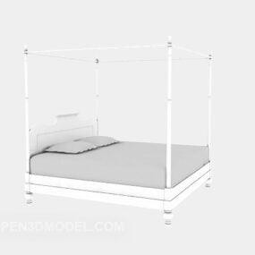 سرير مفرد بأعمدة لون أبيض نموذج ثلاثي الأبعاد