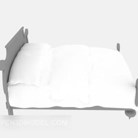 Wood Single Bed White Mattress 3d model