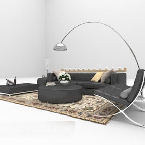 Sofa da màu đen Thảm cổ điển mẫu 3d