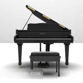 Black Piano With Chair 3d model