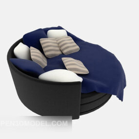 Black Leather Sofa Round Shaped 3d model