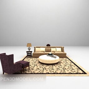 Europäisches Mehrsitzer-Sofa, Retro-Teppich, 3D-Modell
