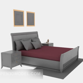 Mẫu giường gỗ hiện đại sơn màu xám 3d