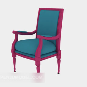 European Wooden Chair Blue Carpet 3d model