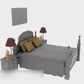 Wood Bed With Nightstand 3d model