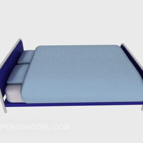 Double Bed Blue Blanket 3d model
