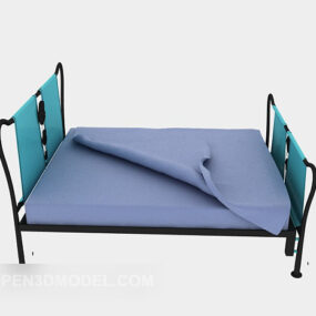 Modelo 3d de manta azul para cama de ferro