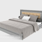 Wooden Bed Furniture Grey Blanket