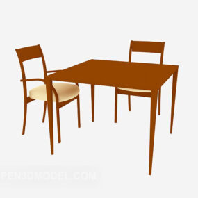 Wood Table And Chair Set Simple 3d model