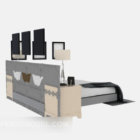 Modern Wood Bed With Console Table 3d model