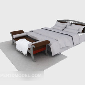 سرير اثاث لون رمادي مع سجادة موديل ثلاثي الابعاد