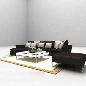 Black Leather Sofa Full Set 3d model