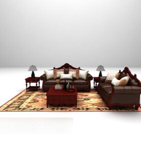 Leather Sofa With Carpet 3d model