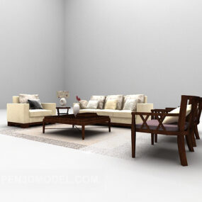 Chinese Style Sofa Beige Color 3d model