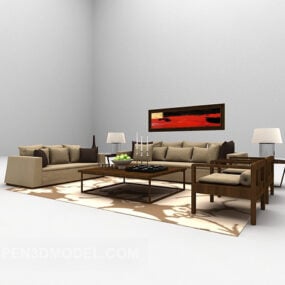Kinesisk stil soffa med matta 3d-modell