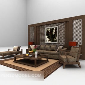 3д модель деревянного дивана в традиционном стиле
