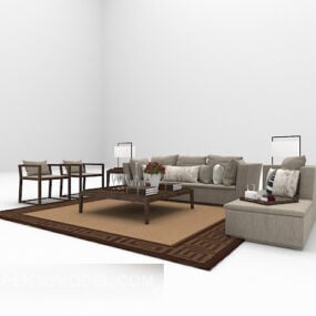 3д модель китайского дивана с винтажным ковром
