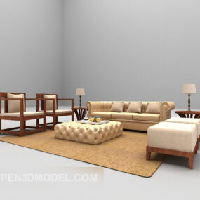 Wood Sofa Chair With Carpet 3d model